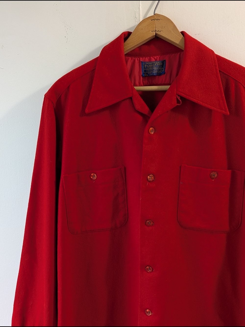 Vintage Pendleton Red 100% Wool Button-Down Long Sleeve Shirt Size Large